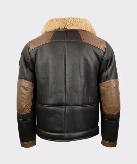 Men's B-3 RAF Brown Black Viator Pilot Flying Sheepskin Leather Jacket.
