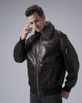 Men’s Black G-1 Aviator Leather Jacket With Fur Collar