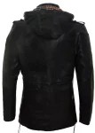 Men’s Black Leather Multi-pocket Hooded Field Jacket