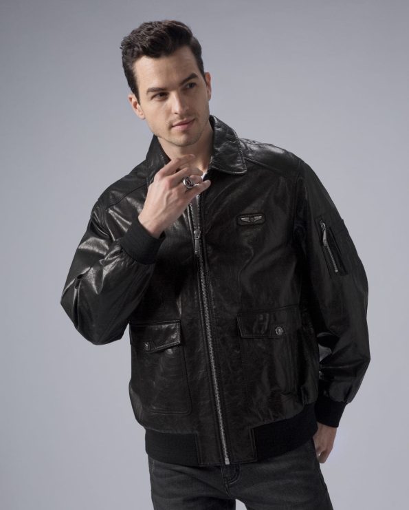 Men's Bomber Jacket Air Force A-2 Black Leather Flight Jacket