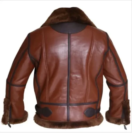 Men's Brown B-3 RAF Flight Bomber Aviator Sheepskin Shearling Leather Jacket.