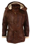 Men's Brown Leather Hooded Field Jacket