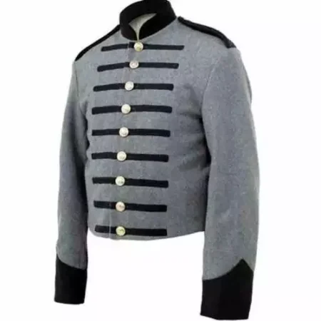 Men's Cavalry Gray With Front Black Braiding Military Jacket