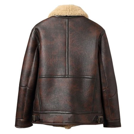 Mens Distressed Sheepskin Shearling B-3 Bomber Jacket.