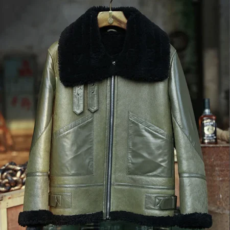 Men's Flying Aviator B-3 Lambskin Sheepskin Bomber Leather Jacket