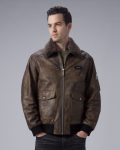 Men's G-1 Aviator Green Leather Jacket Removable Fur Collar