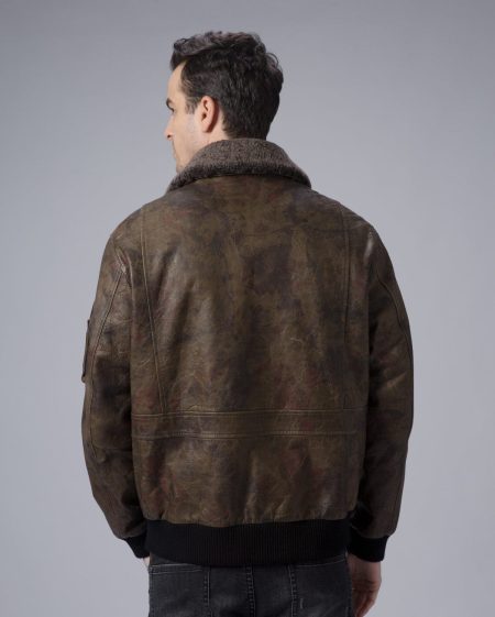 Men's G-1 Aviator Green Leather Jacket Removable Fur Collar.