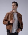 Men’s Bomber Jacket Air Force A-2 Brown Leather Flight Jacket