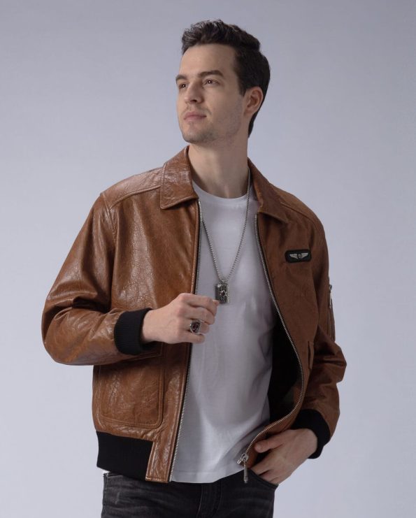 Men's Jacket Air Force A-2 Brown Leather Flight Jacket.