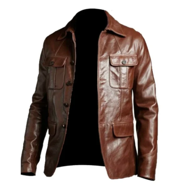 Men's Leather Brown Cafe Racer Sheepskin Field Jacket