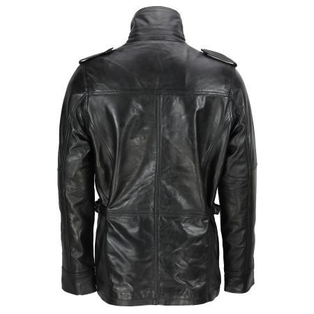 Men's Military Black Leather Field Jacket.