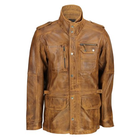 Men's Military Tan Leather Field Jacket