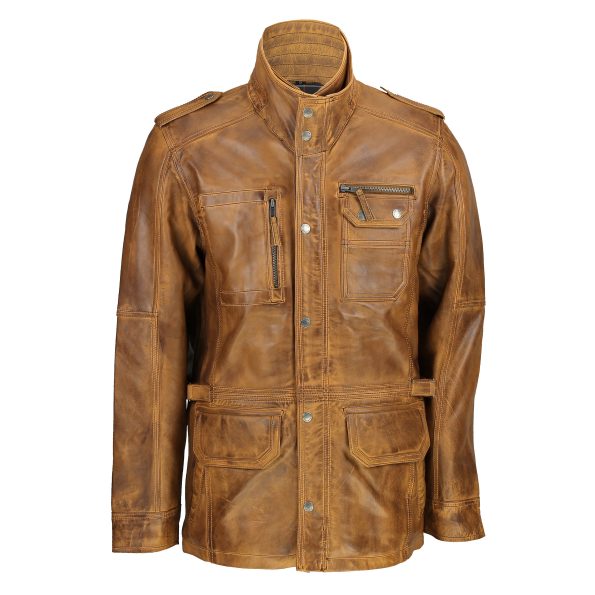 Men's Military Tan Leather Field Jacket