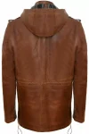 Men’s Tan Leather Multi-pocket Hooded Field Jacket