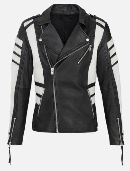 Men's Two-tone Black And White Moto Jacket