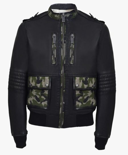 Military Black Leather Bomber Flight Jacket