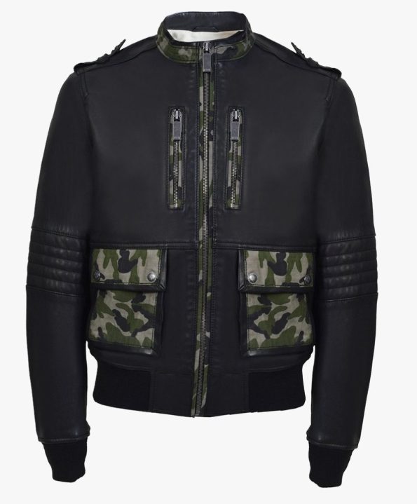 Military Black Leather Bomber Flight Jacket
