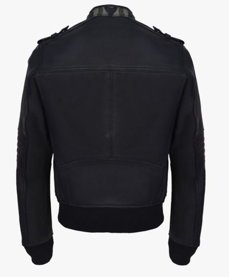Military Black Leather Bomber Flight Jacket.