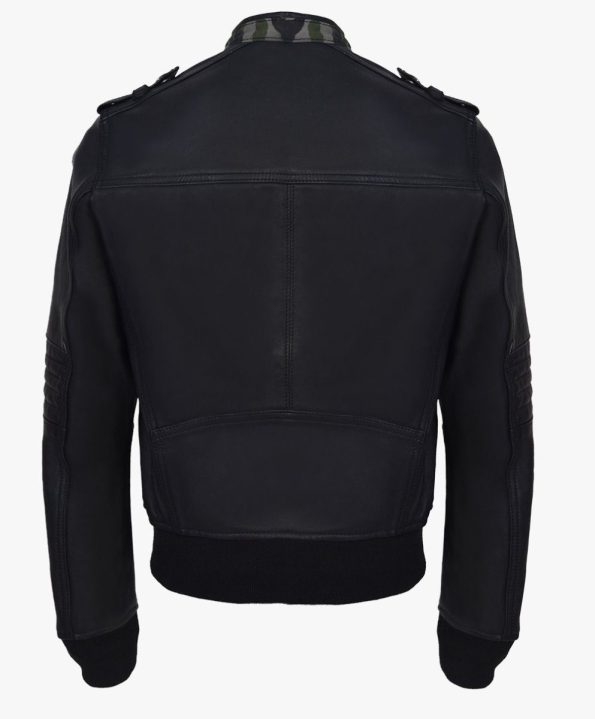 Military Black Leather Bomber Flight Jacket.
