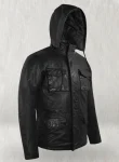 Military M-65 Black Leather Hood Jacket