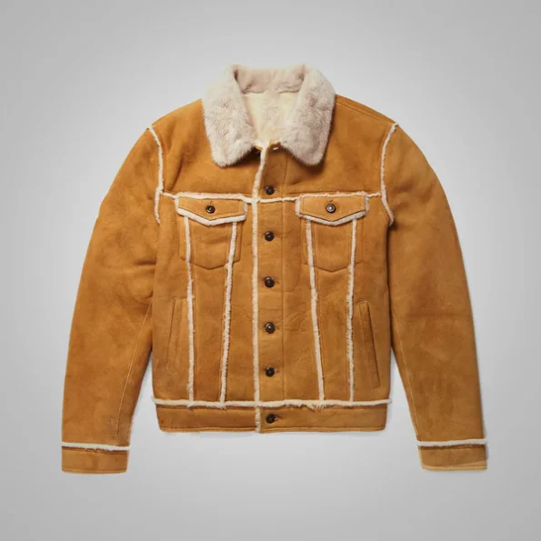 New Men's B-3 Brown Sheepskin Leather Aviator Bomber Jacket