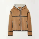 New Women Brown Lambskin Leather B-3 Shearling Hooded Jacket