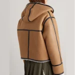 New Women Brown Lambskin Leather B-3 Shearling Hooded Jacket