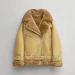New Women's B-3 Light Brown Sheepskin Leather Shearling Aviator Jacket