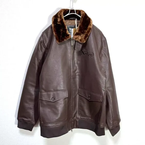 Norton A-2 Brown Synthetic Leather Flight Jacket.