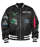 Philadelphia Eagles Ma-1 Satin Black Bomber Jacket