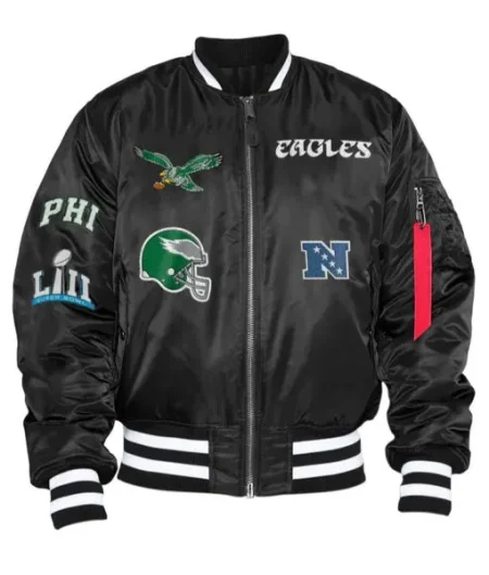 Philadelphia Eagles Ma-1 Satin Black Bomber Jacket