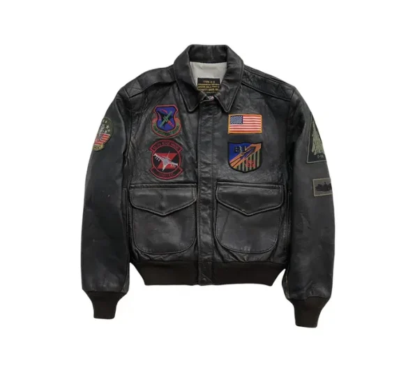 Schott Bross A-2 Black Leather Patches Flight Jacket