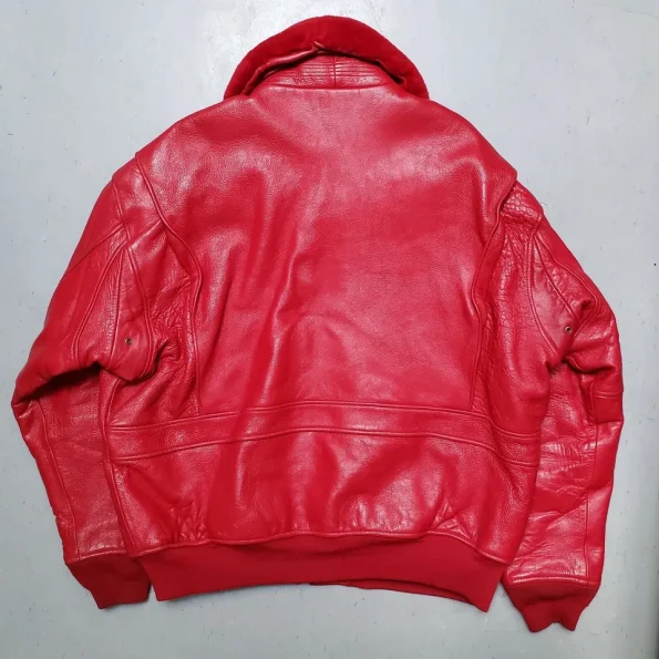 Schott G-1 Red Leather Shearling Bomber Jacket.