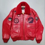 Schott G-1 Red Leather Shearling Bomber Jacket
