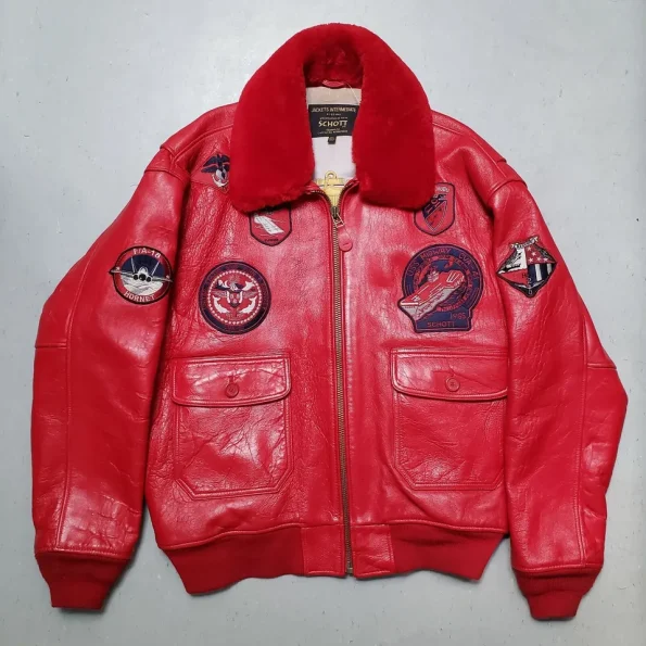 Schott G-1 Red Leather Shearling Bomber Jacket