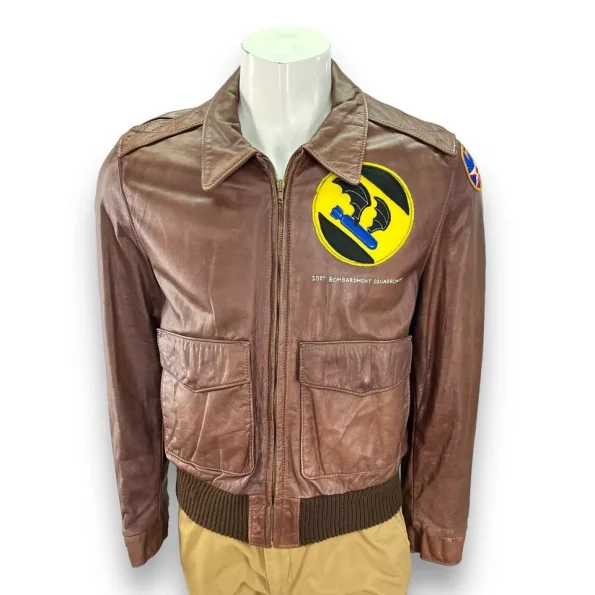 Squadron A-2 Brown Leather Flight Bomber Jacket.