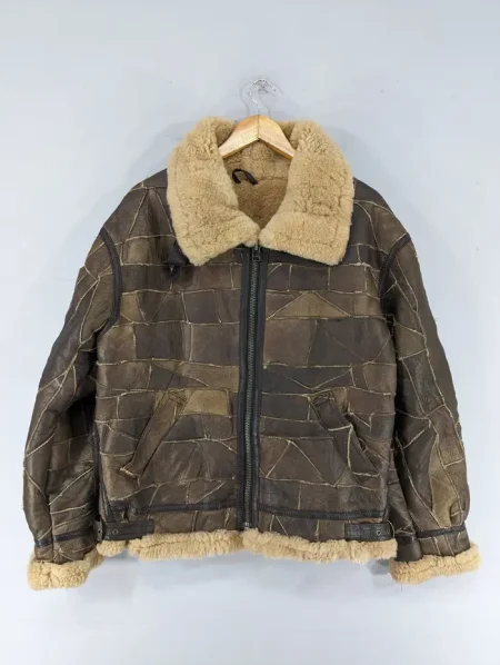 Vintage 90s Italian B-3 Sheepskin Patchwork Style Jacket