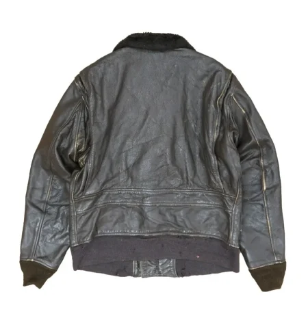 Vintage Navy G-1 Black Leather Flight Bomber Jacket.
