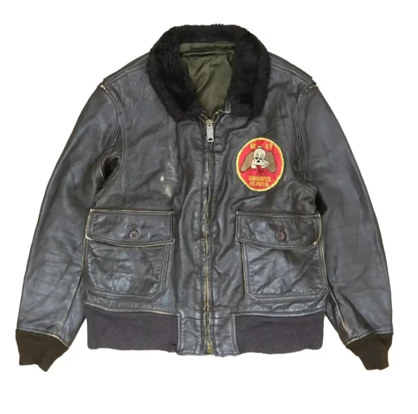 Vintage Navy G-1 Black Leather Flight Bomber Jacket
