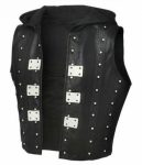 WWE AJ Styles Studded Black Leather Vest with Hood.