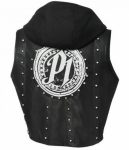 WWE AJ Styles Studded Black Leather Vest with Hood.