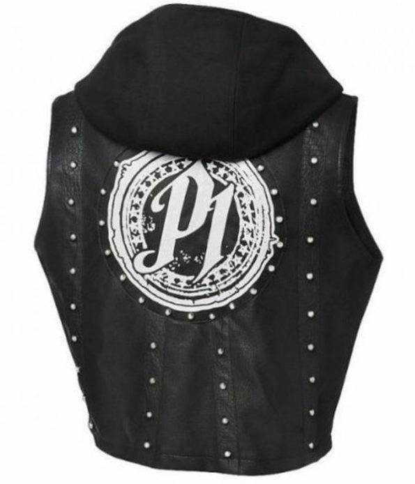 WWE AJ Styles Studded Black Leather Vest with Hood.