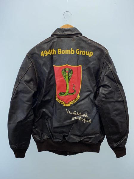 Avirex A-2 494th Bomb Group Black Leather Bomber Jacket.