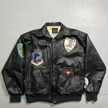 Avirex A-2 Black Leather Flight Patches Jacket