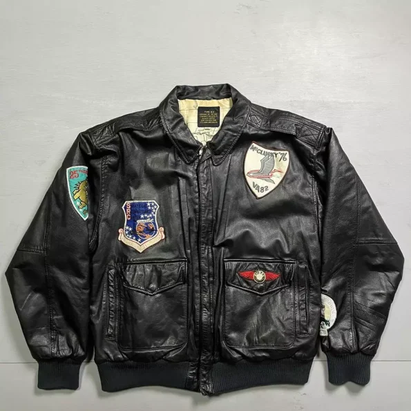 Avirex A-2 Black Leather Flight Patches Jacket