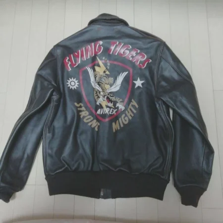 Avirex A-2 Flying Tigers Strong Mighty Black Leather Flight Jacket