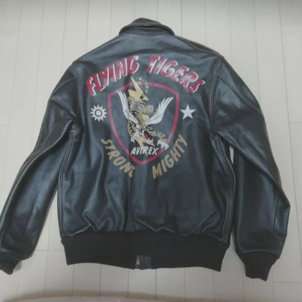 Avirex A-2 Flying Tigers Strong Mighty Black Leather Flight Jacket