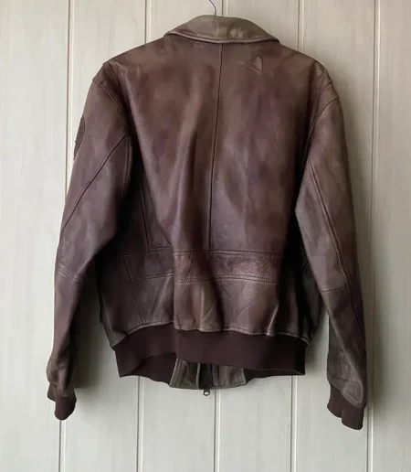 Avirex A-2 Garment Dyed Brown Leather Bomber Jacket.