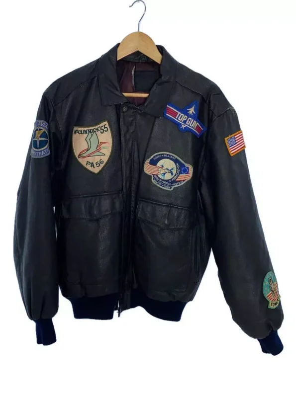 Avirex A-2 Top Gun Black Patches Leather Flight Jacket