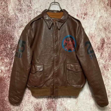 Avirex A-2 Vintage Red Dragon Horse Hide Brown Leather Jacket.